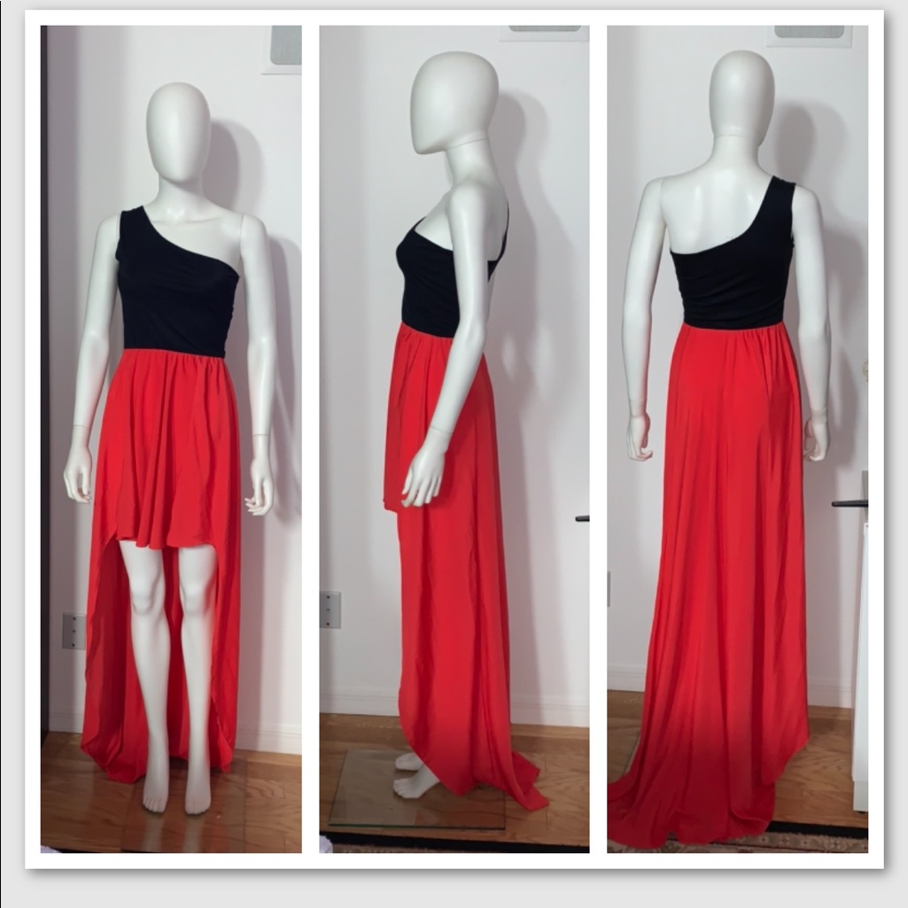 Alexis *Arian* Black Red One Shoulder Hi Low Gown Dress S